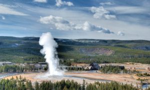 Old Faithful and Inn from Cody Shuttle